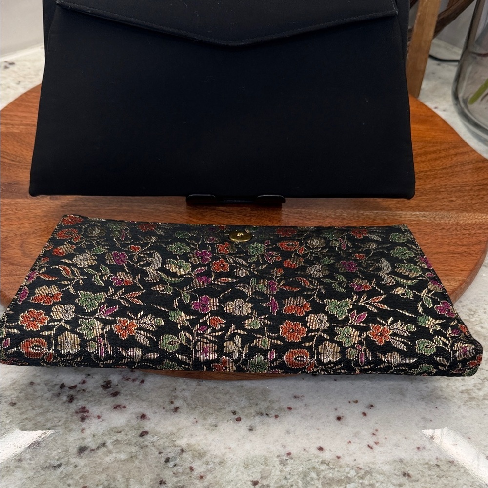 Vintage Waldman Clutch- Metallic Floral and Black - Picture 7 of 10